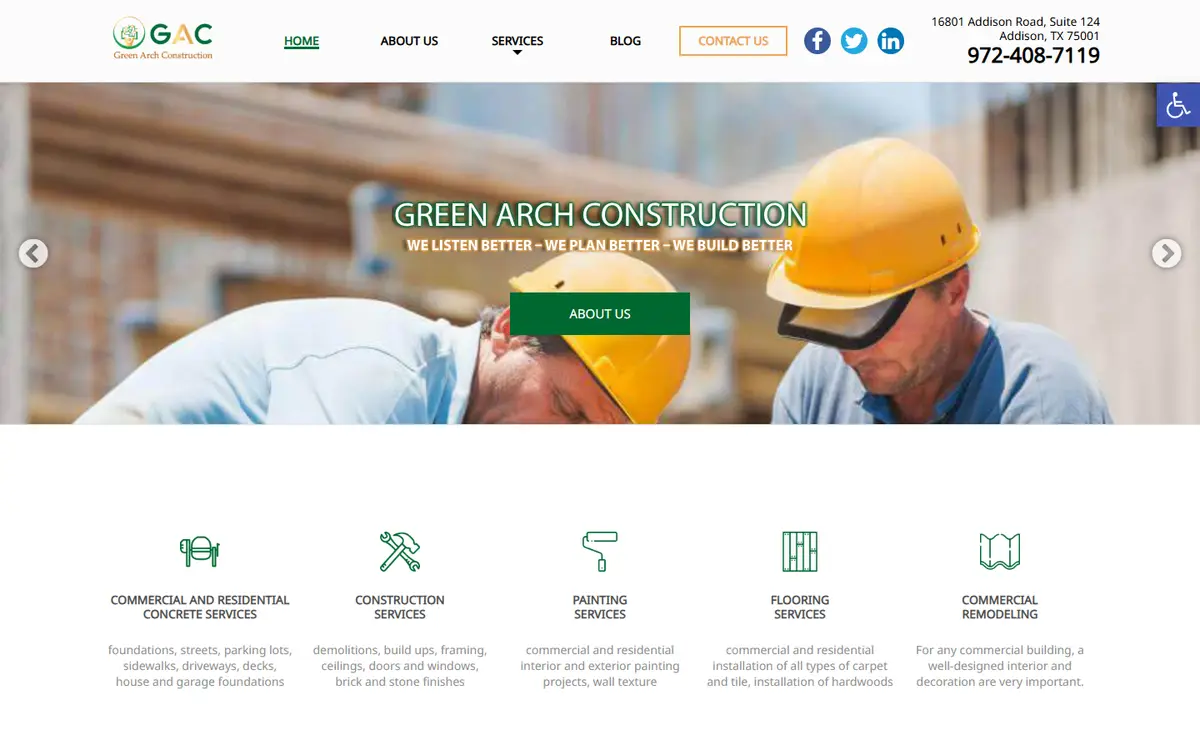 Green Arch Construction website